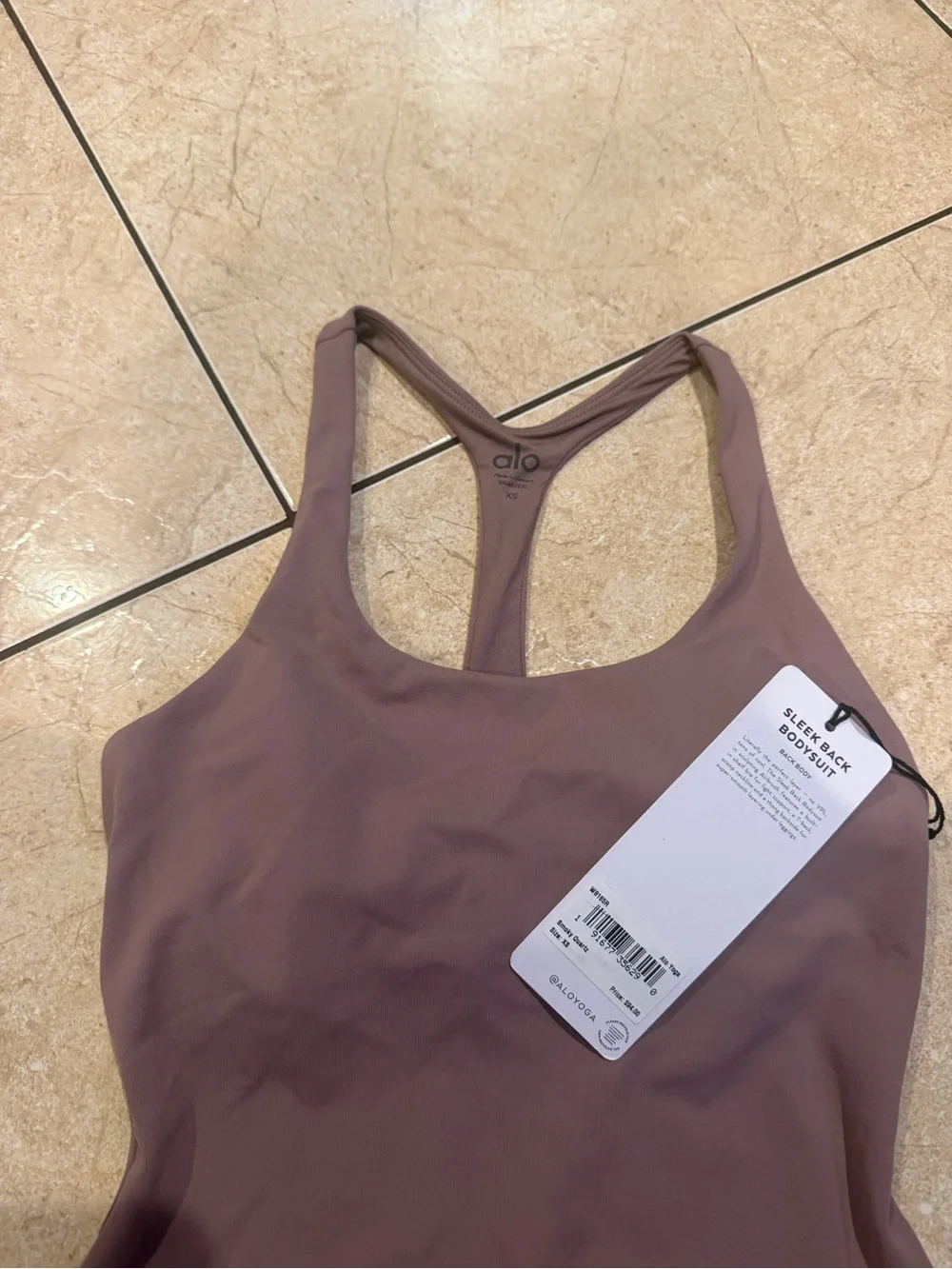 Alo sleek back bodysuit smoky quartz